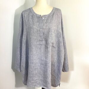 NWT PURE JILL LINEN ONE-POCKET TUNIC COLOR: QUARRY ROCK/WHITE